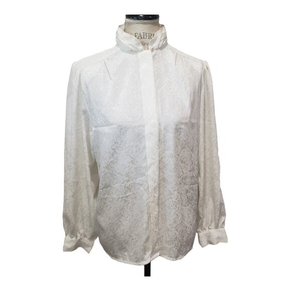 Vintage Tan F Jay High Neck Classic Secretary Long Sleeve Hide Button Up Blouse - Picture 10 of 10